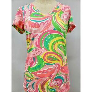 Lilly Pulitzer Top Extra Small Pink Short Sleeve All Nighter Michele Flamingo